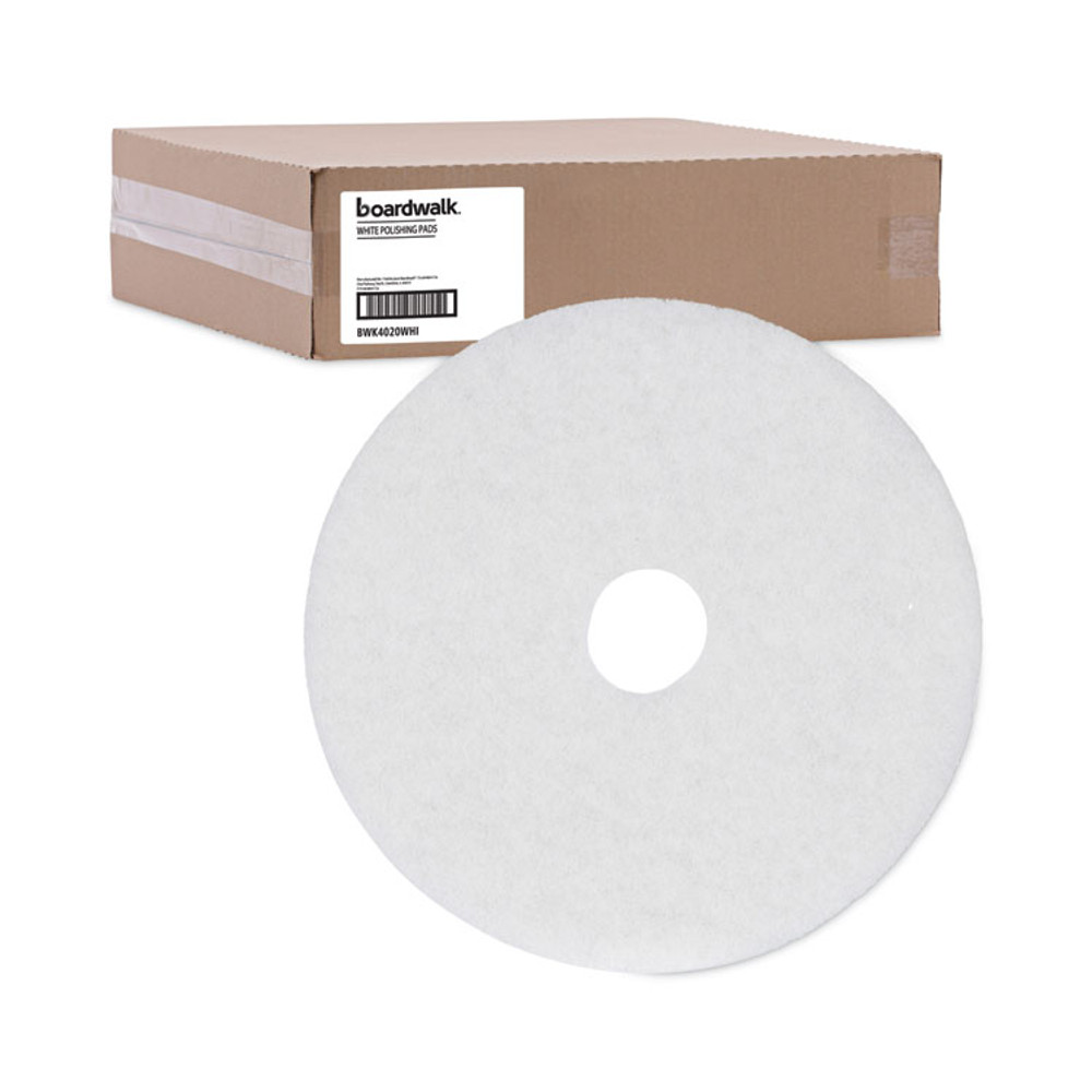BOARDWALK 4020WHI Polishing Floor Pads, 20" Diameter, White, 5/Carton