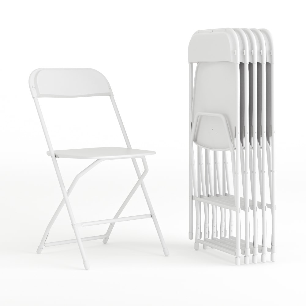 FLASH FURNITURE 6LEL3WHITE  Hercules Series Plastic Folding Chairs, White, Set Of 6 Chairs