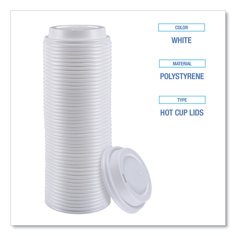 BOARDWALK HOTWH8 Hot Cup Lids, Fits 8 oz Hot Cups, Plastic, White, 50/Sleeve, 20 Sleeves/Carton