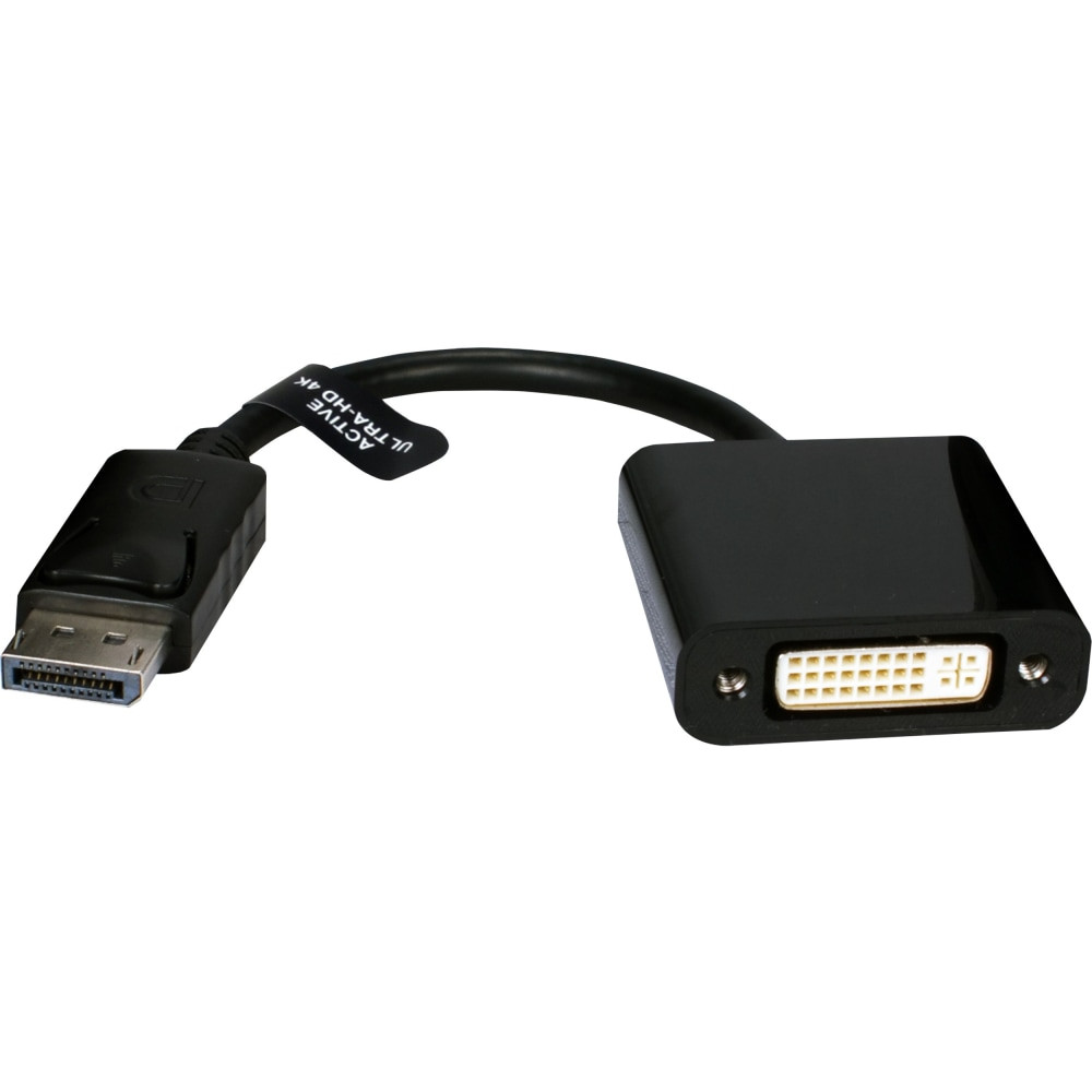 QVS, INC. QVS DPDVI-AMF  DisplayPort Male to DVI Female 4K/Eyefinity Active Adaptor - First End: 1 x DisplayPort Digital Audio/Video - Male - Second End: 1 x DVI Digital Video - Female - Supports up to 3840 x 2160 - Black