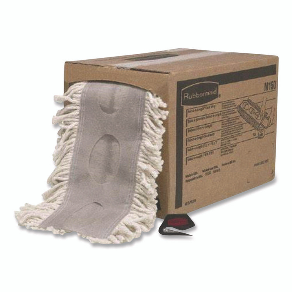 RUBBERMAID COMMERCIAL PROD. M150 Cut To Length Dust Mops, Cotton, White, Cut-End, 5 x 40 Ft, 1 Box
