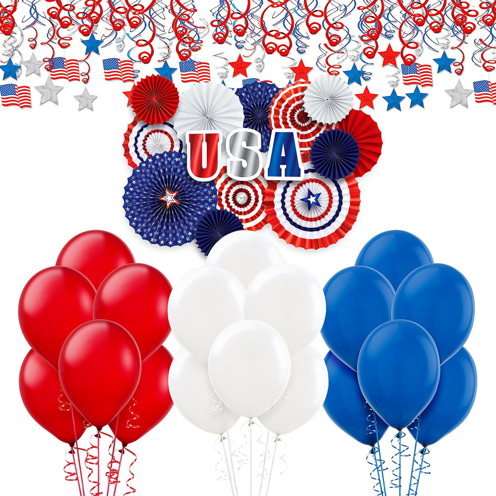 AMSCAN WL00002  Patriotic Room Decorating Kit, Red/White/Blue, Set Of 76 Pieces