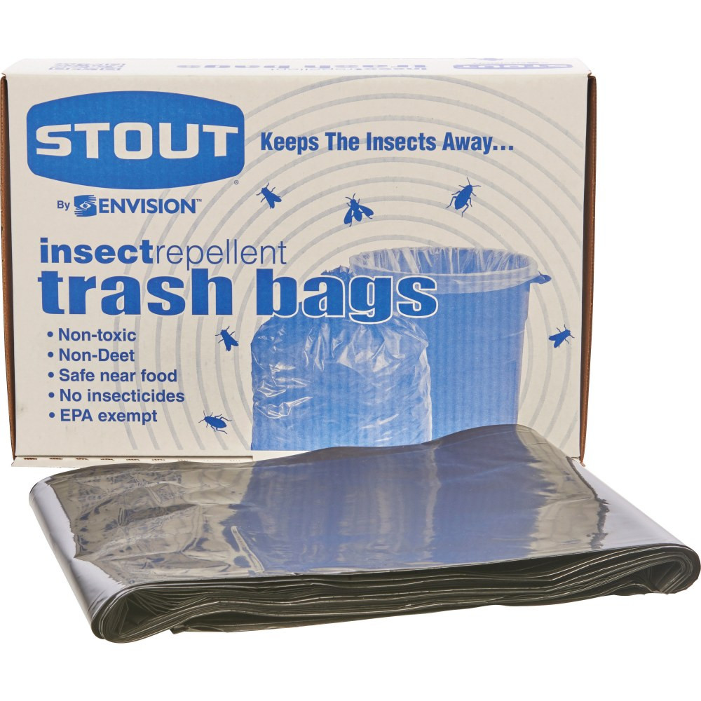 STOUT P4045K20  33% Recycled Insect Repellent Trash Bags, 45 Gallons, 33in x 45in, Black, Box Of 65