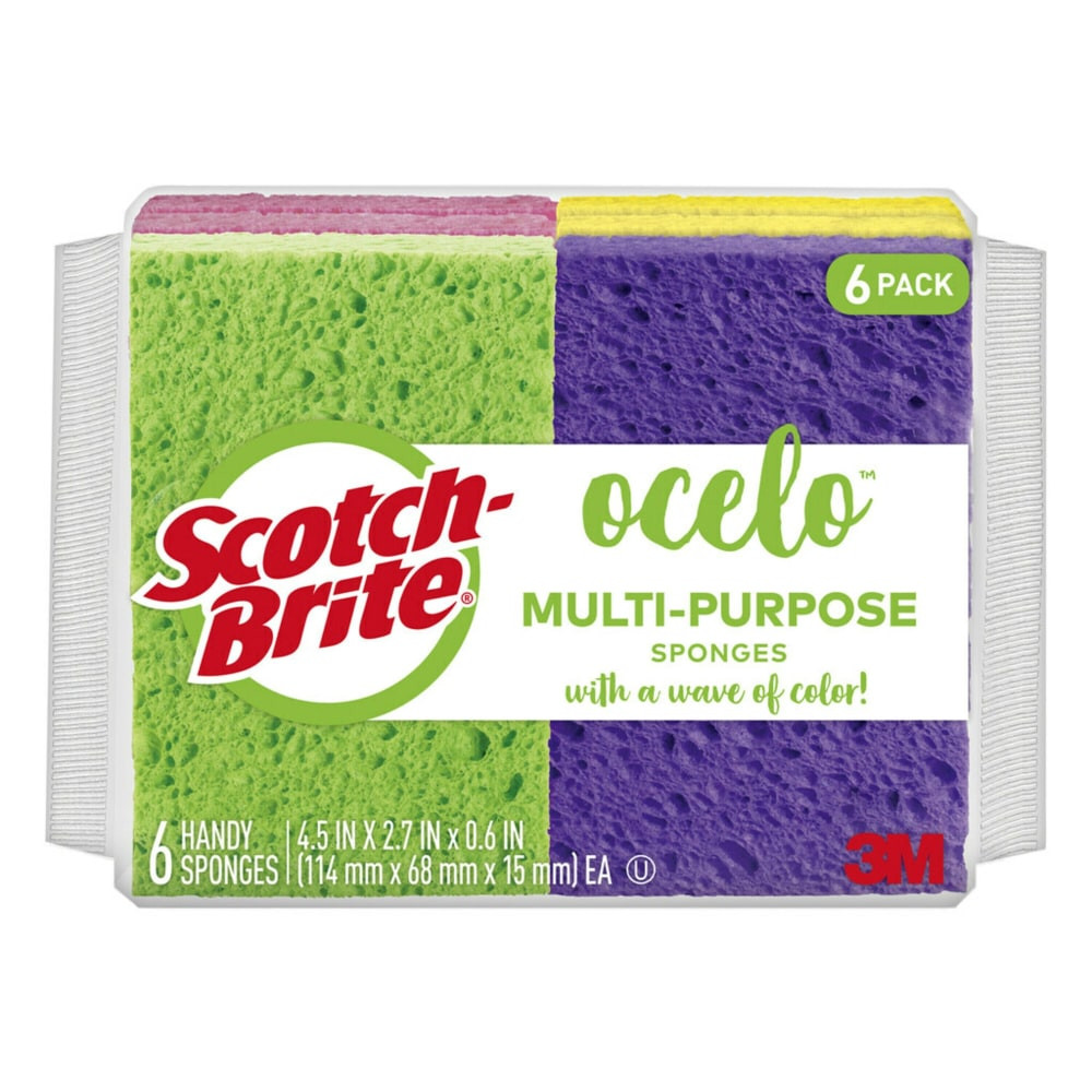 3M CO 7288-18 ocelo Scotch-Brite Multipurpose Sponges, 6 Scrubbing Sponges, Assorted Colors, Great For Washing Dishes and Cleaning Kitchen