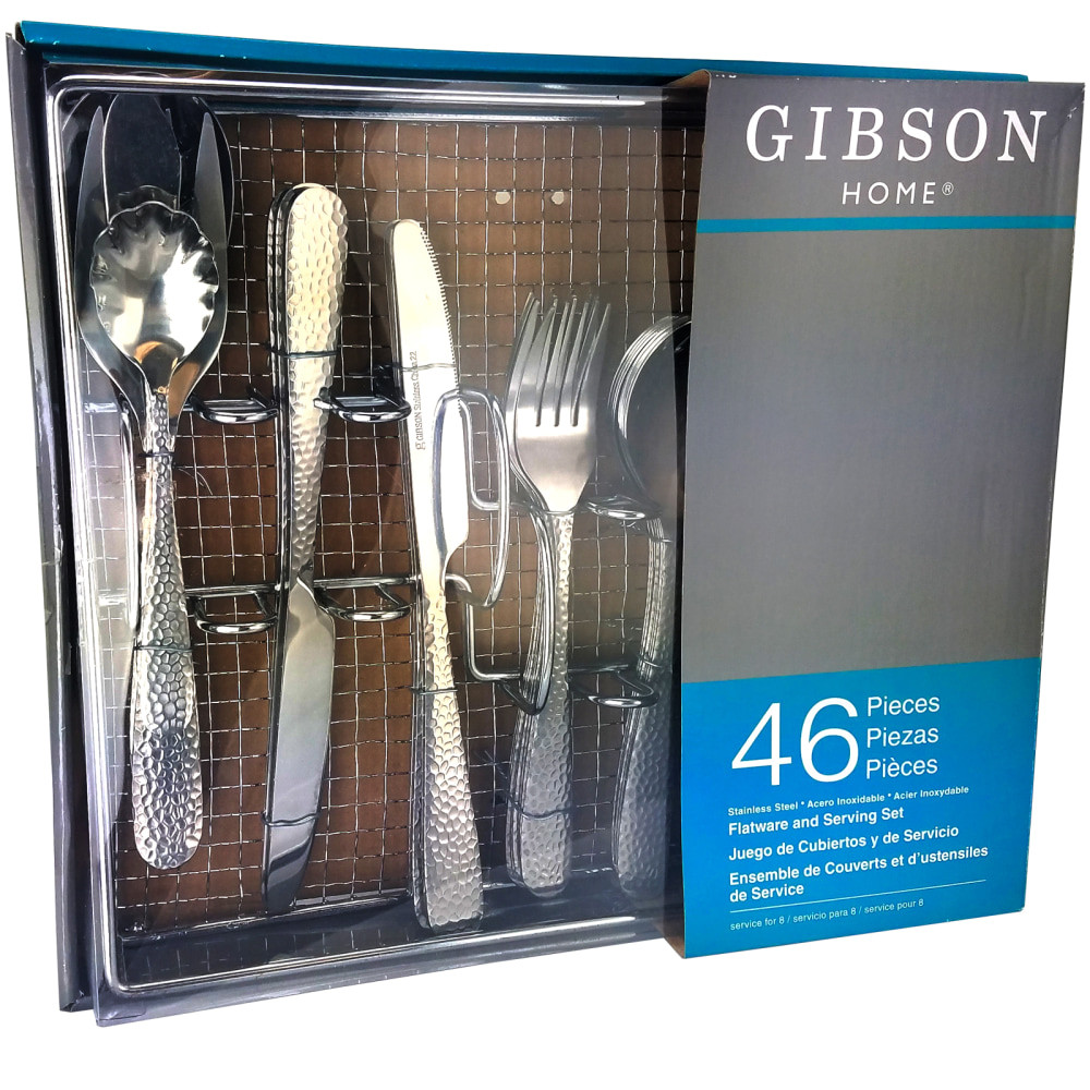 MEGAGOODS, INC. 995100059M Gibson Home Hammered 46-Piece Flatware Set, Silver