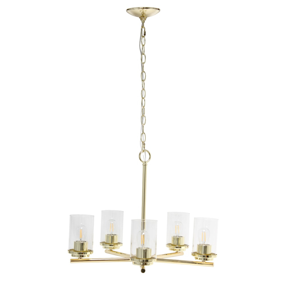 ALL THE RAGES INC LHP-3013-GL Lalia Home 5-Light Glass And Metal Hanging Pendant Chandelier, 20-1/2inW, Clear Shade/Gold Base