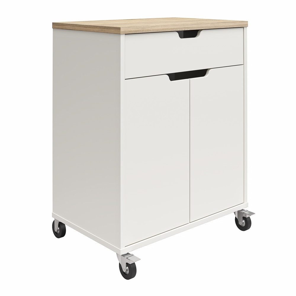 AMERIWOOD INDUSTRIES, INC. Ameriwood Home 7296500COM  Systembuild Evolution Versa 1-Drawer Storage Cart With Locking Casters, 35-9/16in x 27-11/16in, White/Weathered Oak