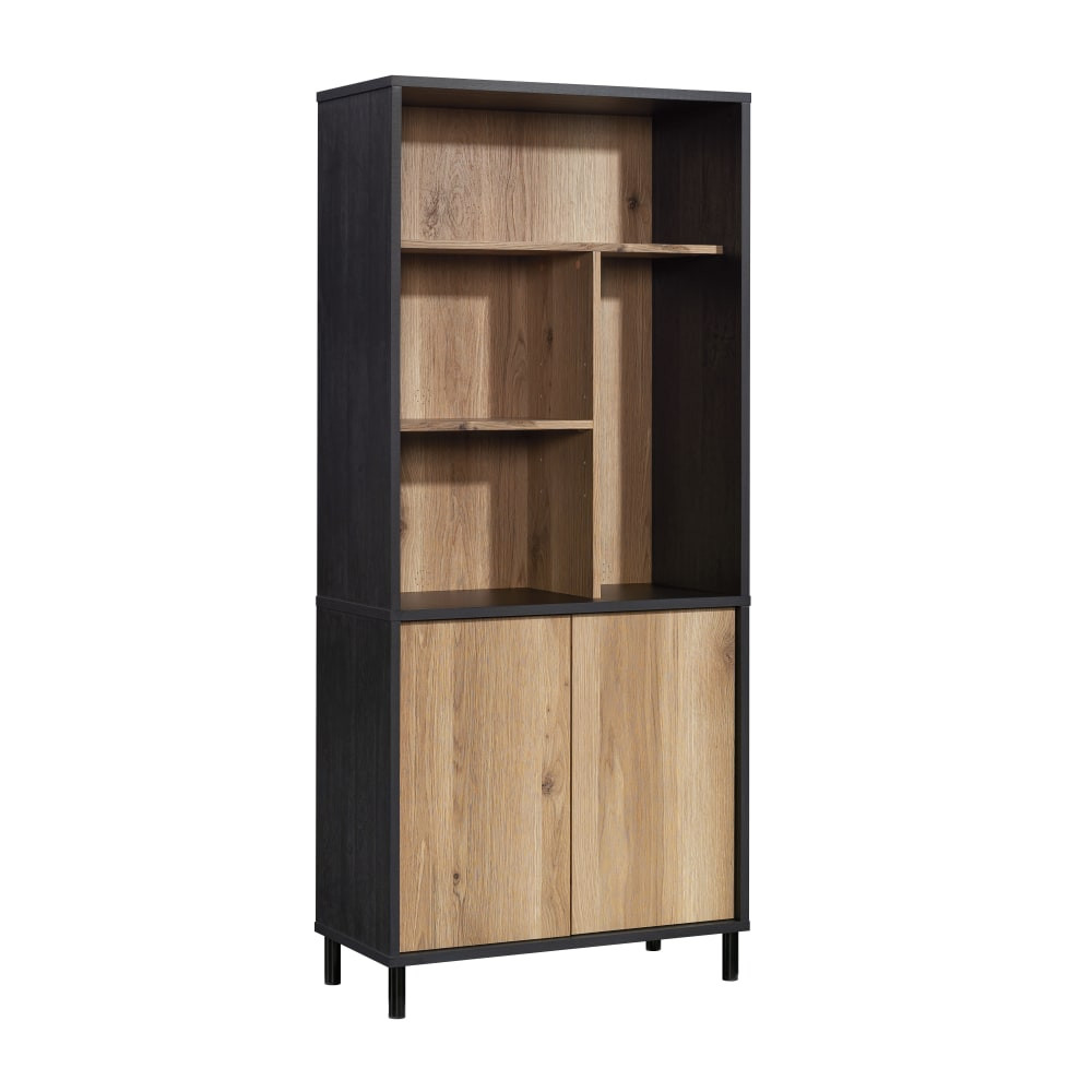 SAUDER WOODWORKING CO. Sauder 430754  Acadia Way 70inH 5-Shelf Vertical Library Bookcase, Raven Oak/Timber Oak