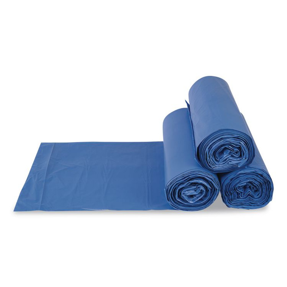 INTEGRATED BAGGING SYSTEMS Inteplast Group BRS304314BL High-Density Commercial Can Liners, 33 gal, 14 mic, 30" x 43", Blue, Interleaved Roll, 25 Bags/Roll, 10 Rolls/Carton