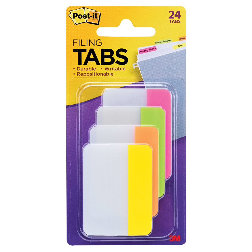 3M CO Post-it 686-PLOY  Notes Durable Filing Tabs, 2in x 1-1/2in, Assorted Colors, 6 Flags Per Pad, Pack Of 4 Pads