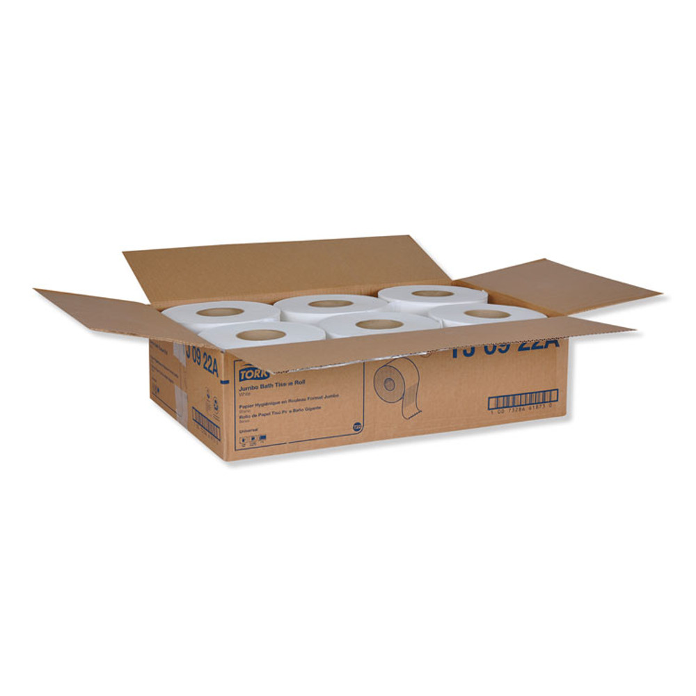 SCA TISSUE Tork® TJ0922A Universal Jumbo Bath Tissue, Septic Safe, 2-Ply, 3.48" x 1,000 ft, White, 12 Rolls/Carton