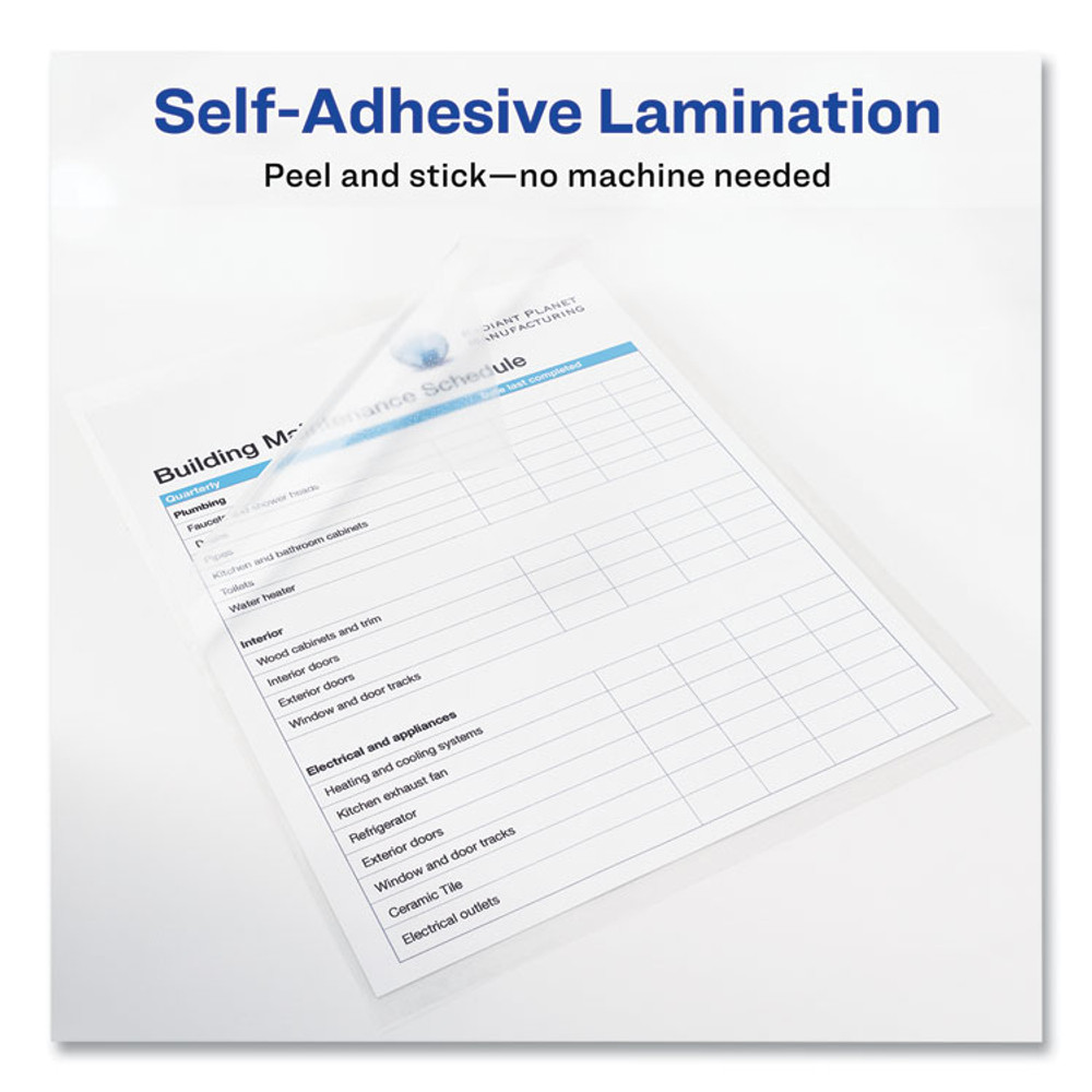 AVERY PRODUCTS CORPORATION 73601 Clear Self-Adhesive Laminating Sheets, 3 mil, 9" x 12", Matte Clear, 50/Box
