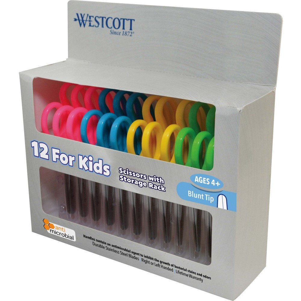 ACME UNITED CORPORATION 14871 Westcott Kids School Pack Scissors, 5in, Blunt, Assorted Colors, Pack Of 12