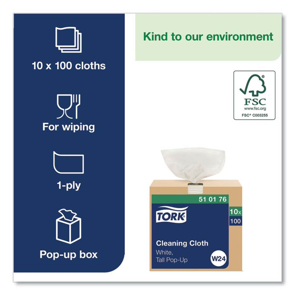 SCA TISSUE Tork® 510176 Cleaning Cloth, 8.46 x 16.13, White, 100 Wipes/Box, 10 Boxes/Carton