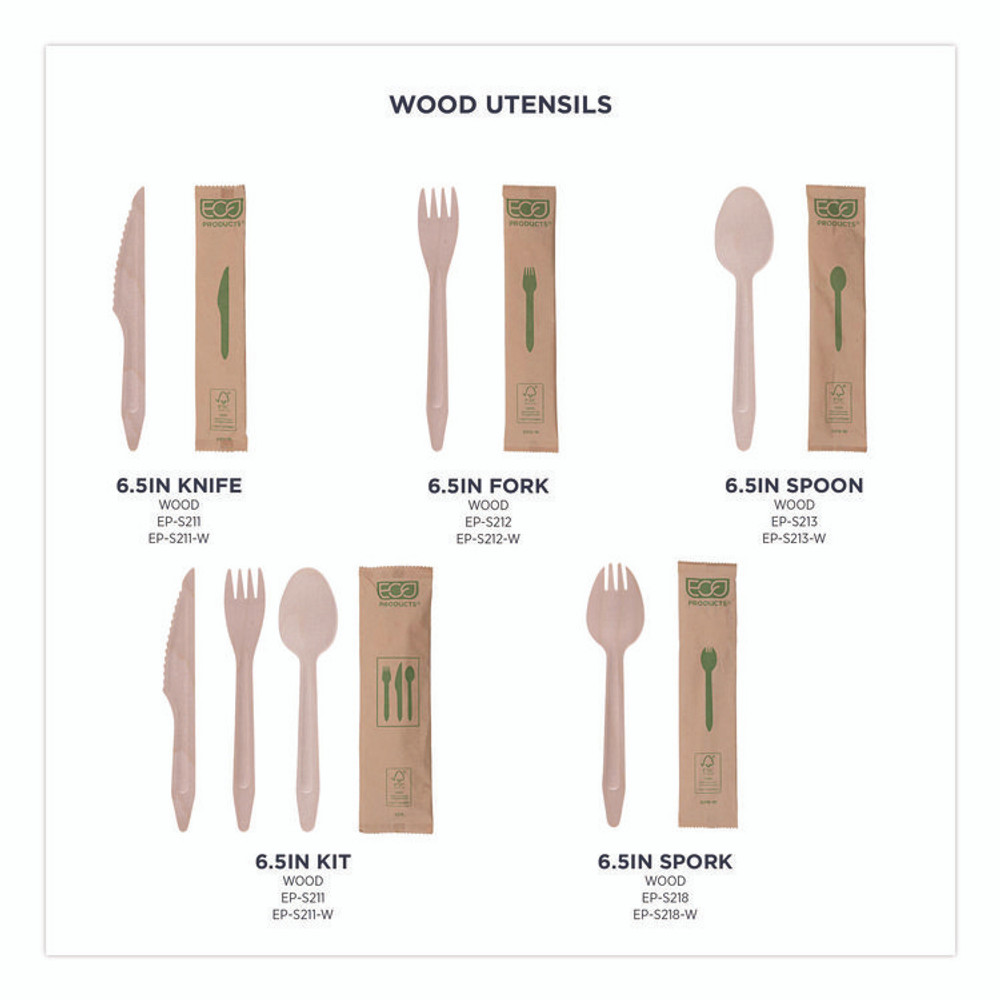ECO-PRODUCTS,INC. EPS211W Wood Cutlery, General Purpose Knife, Natural, 500/Carton