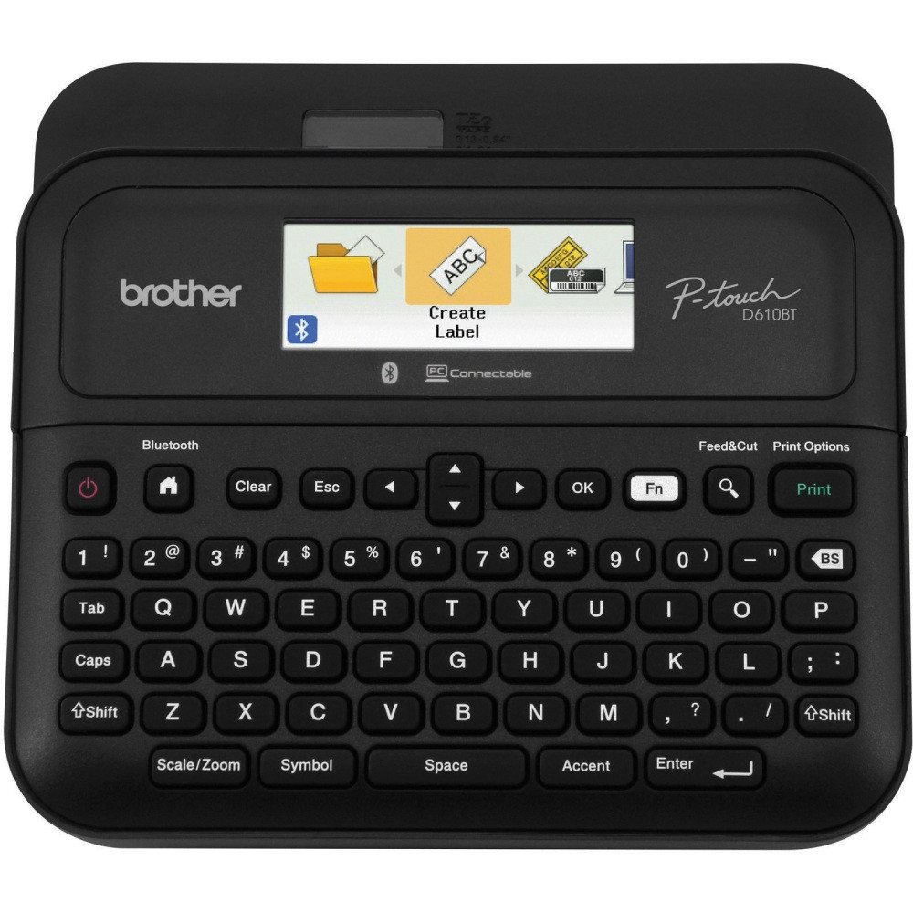 Grab this Brother label maker and make sure you label items with confidence. The Bluetooth label maker offers easy connectivity and provides 175 pre-set templates to make labels look professional.  Home or business label maker is compatible with Genuine Brother TZe label tapes.  Offers 17 fonts, 17 font styles, 160 frames and 900 symbols for versatility.  175 pre-set label templates for professional styling.  Large, 20-character, 2-line, full-color LCD to avoid printing mistakes.  Memory function stores up to 90 commonly used labels.  Fast print speeds and a built-in label cutter to help with high-volume jobs.  Brother iPrint&Label software for mobile printing options.  Backed by the manufacturers 2-year limited warranty.