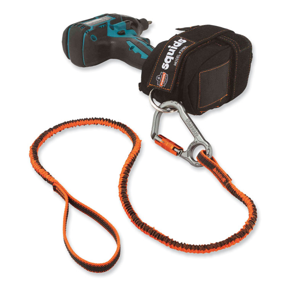 TENACIOUS HOLDINGS, INC. ergodyne® 19808 Squids 3108F(x)Tool Lanyard with Locking Aluminum Carabiner + Loop, 15 lb Max Working Capacity, 38" to 48" Long, Orange/Gray