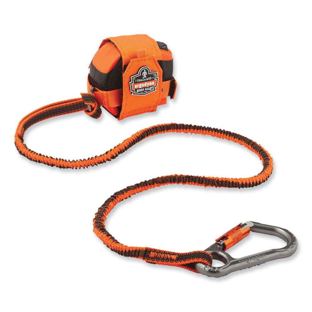 TENACIOUS HOLDINGS, INC. ergodyne® 19808 Squids 3108F(x)Tool Lanyard with Locking Aluminum Carabiner + Loop, 15 lb Max Working Capacity, 38" to 48" Long, Orange/Gray