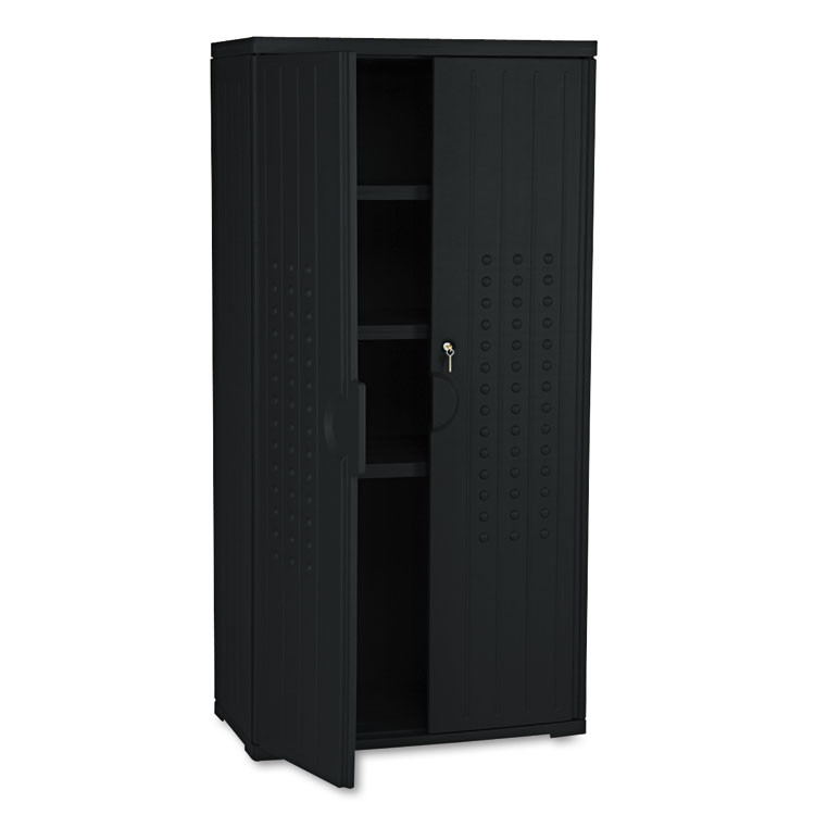 ICEBERG ENTERPRISES 92551 Rough n Ready Storage Cabinet, Three-Shelf, 33w x 18d x 66h, Black