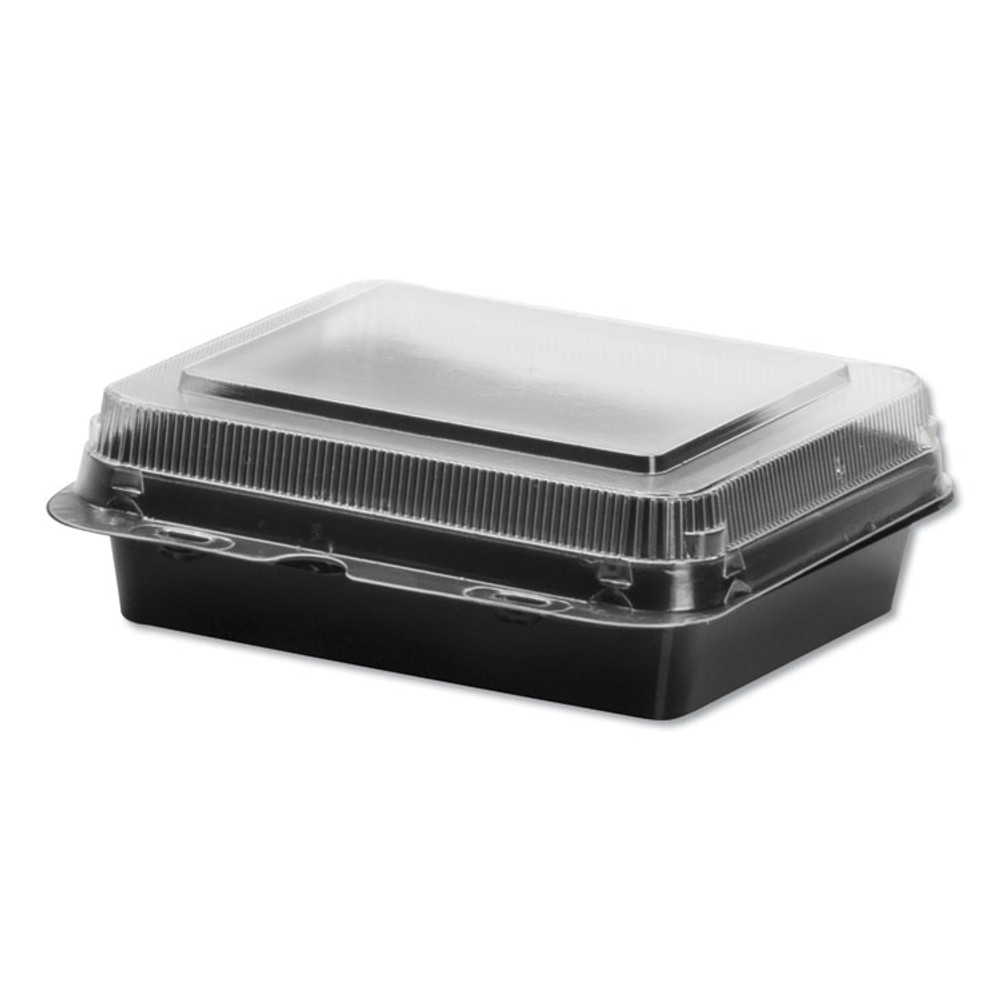 DART SOLO® 851611PS94 Creative Carryouts Hinged Plastic Hot Deli Boxes, Medium Snack Box, 18 oz, 6.22 x 5.9 x 2.1, Black/Clear, 200/Carton