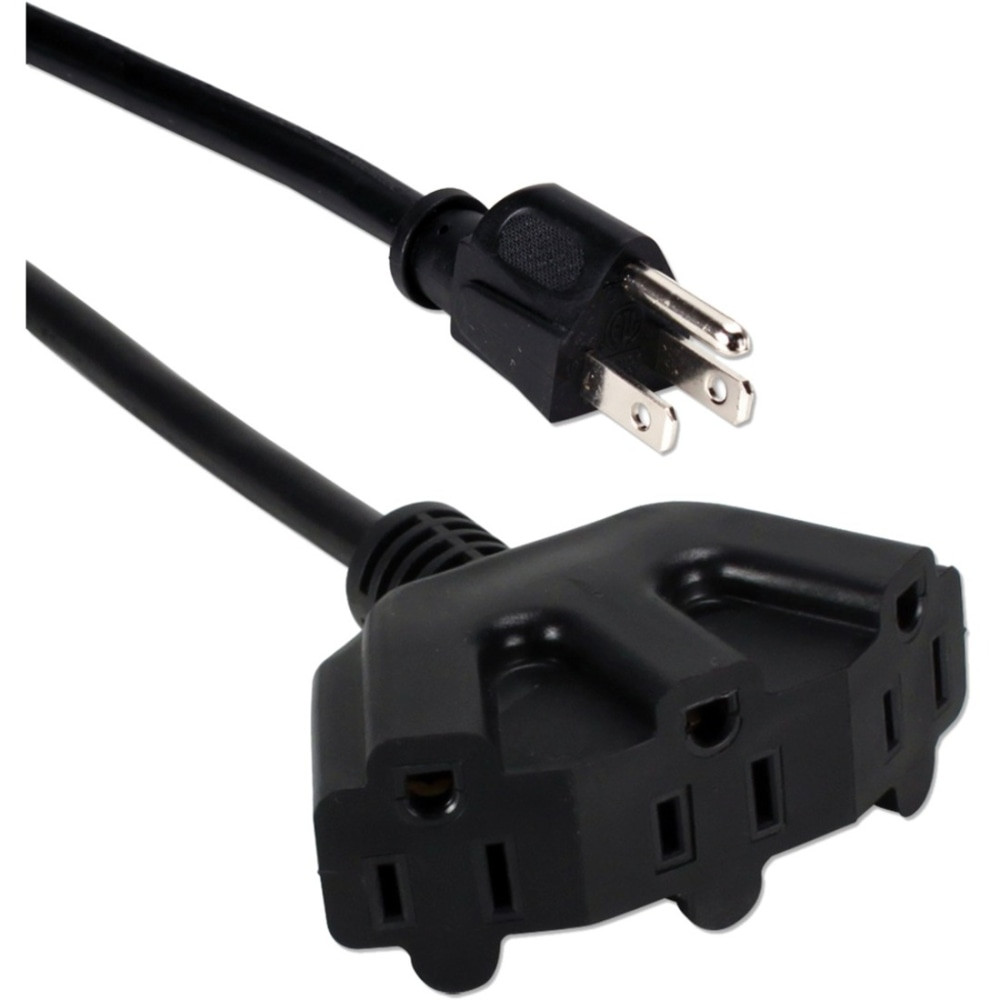 QVS, INC. QVS PP-ADPT3-10  10ft Three Angle Outlet 3-Prong Power Extension Cord - For Computer - 125 V AC / 13 A - Black - 10 ft Cord Length - NEMA 5-15P / NEMA 5-15R - 1