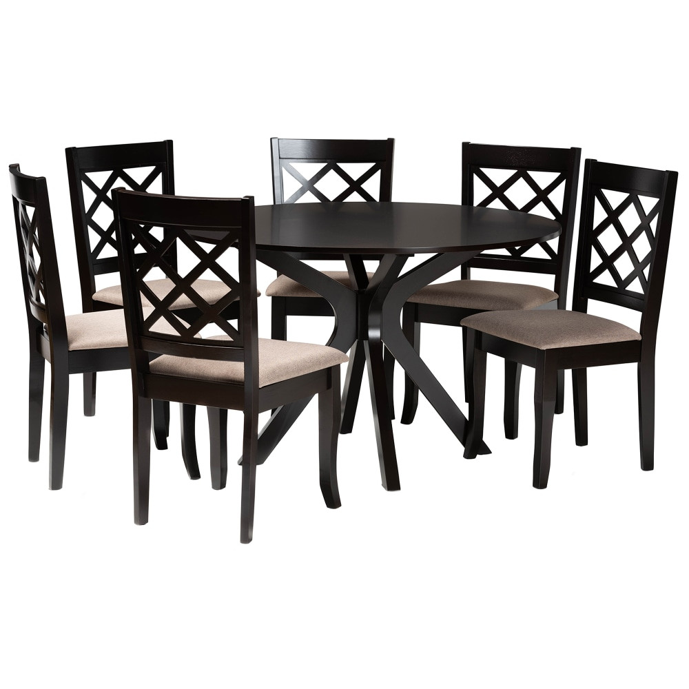 WHOLESALE INTERIORS, INC. Baxton Studio 2721-10531-10894  Jana Dining Set, 29-15/16inH x 47-1/4inW x 47-1/4inD, Sand/Dark Brown