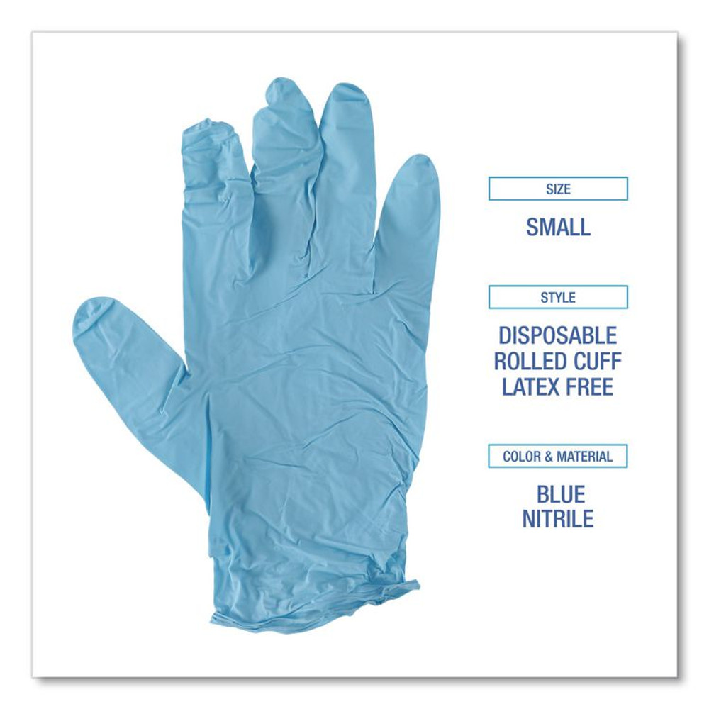 BOARDWALK 382SCTA Disposable Examination Nitrile Gloves, Powder-Free, Small, 5 mil Thick, 9.5" Long, Blue, 100/Box, 10 Boxes/Carton