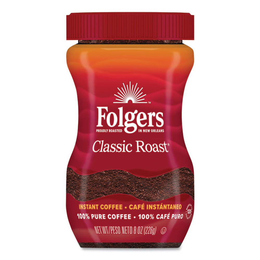 KEURIG DR PEPPER Folgers® 20629 Instant Coffee Crystals, Classic Roast, 8 oz Jar, Medium