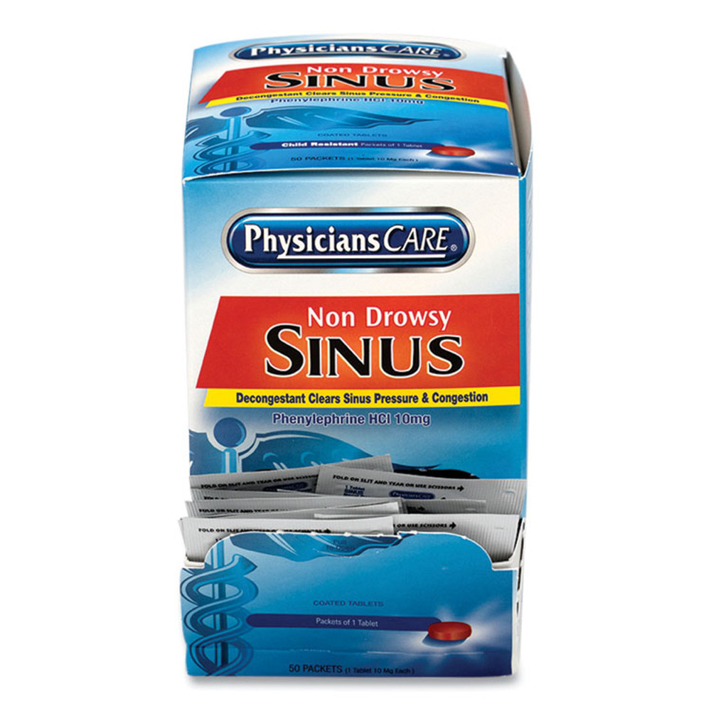 ACME UNITED CORPORATION PhysiciansCare® 90087 Sinus Decongestant Congestion Medication, One Tablet/Pack, 50 Packs/Box