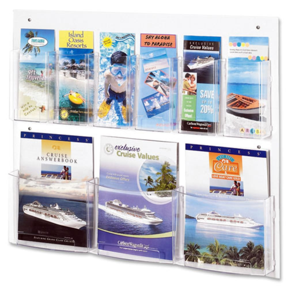 SAFCO PRODUCTS CO 5666CL Safco Nine Compartment Magazine/Pamphlet Display - 9 Compartment(s) - Compartment Size : 7in x 2in x 9.12in - 23.50in Height x 28in Width x 3in Depth - Break Resistant - Clear - Polycarbonate, Polyethylene - 1 Each