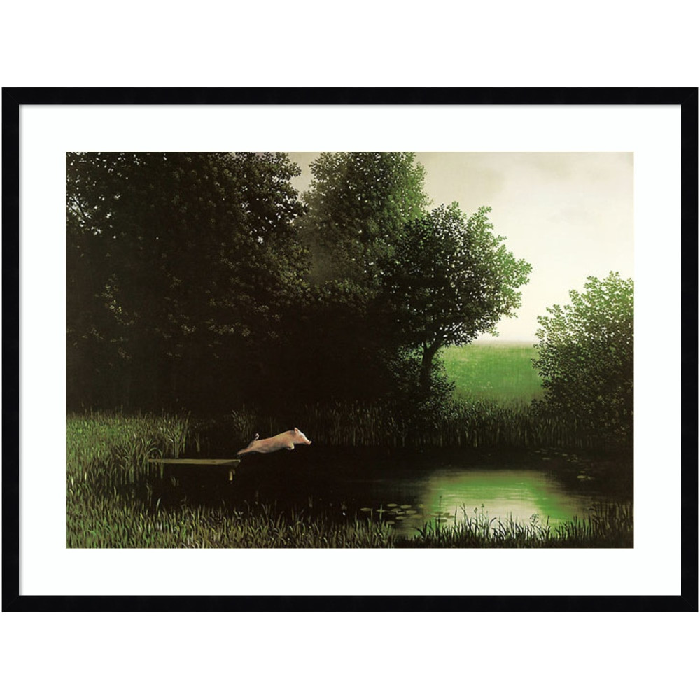 UNIEK INC. A42705524653 Amanti Art Diving Pig by Michael Sowa Wood Framed Wall Art Print, 25inH x 33inW, Black