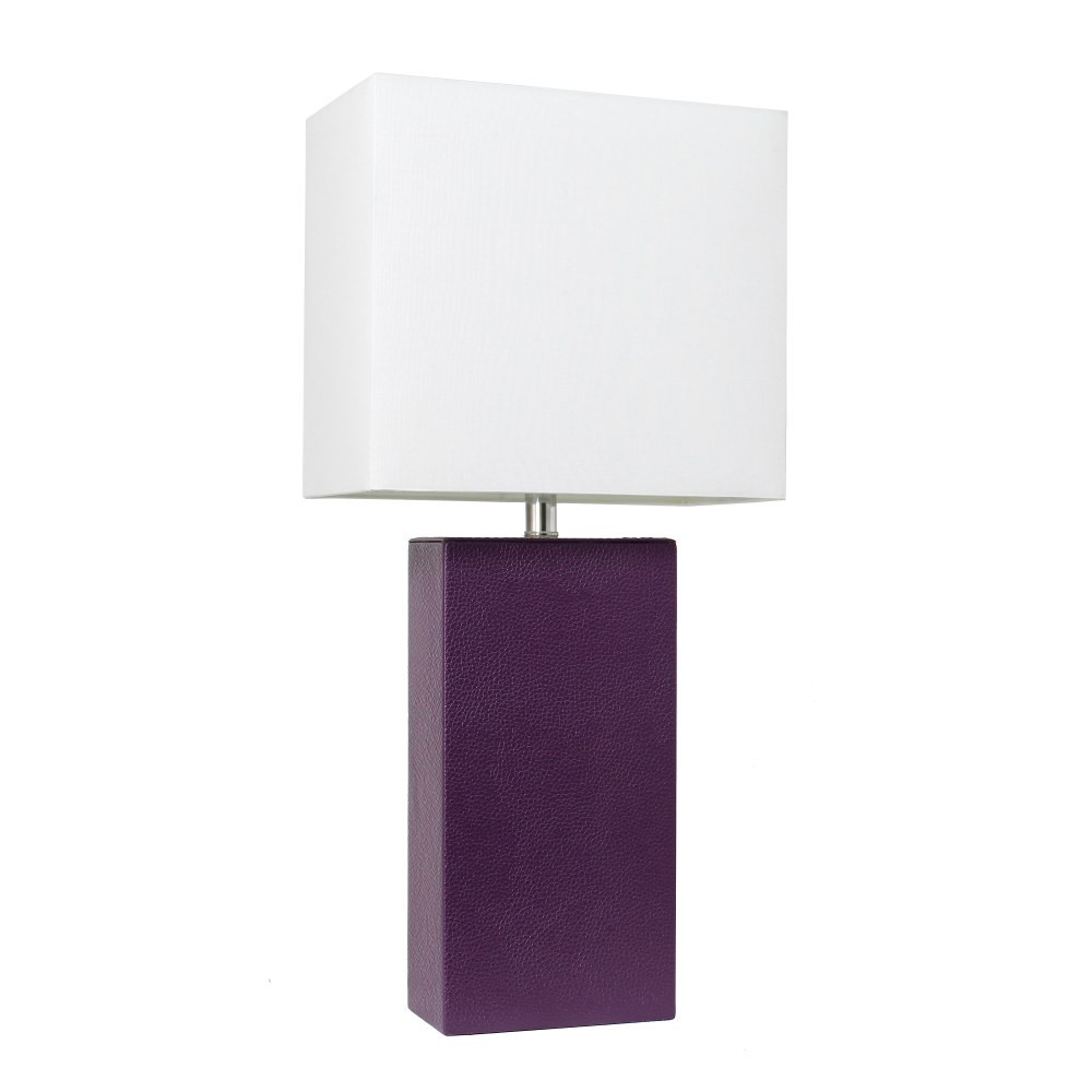 ALL THE RAGES INC Elegant Designs LT1025-EGP  Modern Leather Table Lamp, 21inH, White/Eggplant