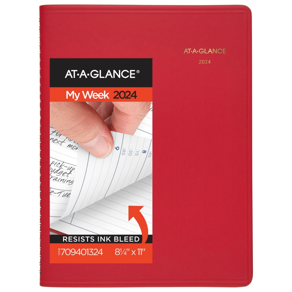 ACCO BRANDS USA, LLC AT-A-GLANCE 709401324 2024 AT-A-GLANCE Fashion Weekly Appointment Book Planner, 8-1/4in x 11in, Red, January To December 2024, 7094013