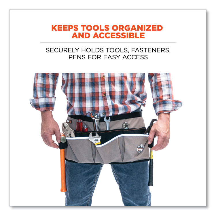 TENACIOUS HOLDINGS, INC. ergodyne® 13695 Arsenal 5706 13-Pocket Waist Apron, 13 Compartments, 23 x 9, Canvas, Gray