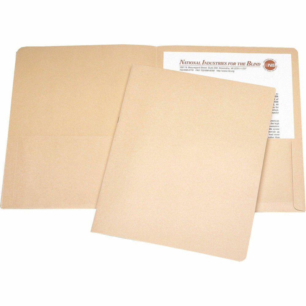 NATIONAL INDUSTRIES FOR THE BLIND SKILCRAFT 5842492  Twin Pocket Portfolios, 30% Recycled, Tan, Box Of 25 (AbilityOne 7510-00-584-2492)