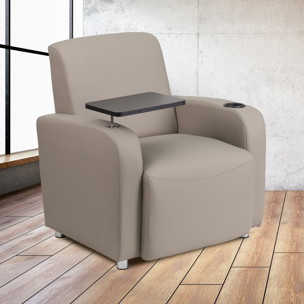 FLASH FURNITURE BT8217TN  LeatherSoft Faux Leather Guest Chair With Tablet Arm, Goldvein/Gray