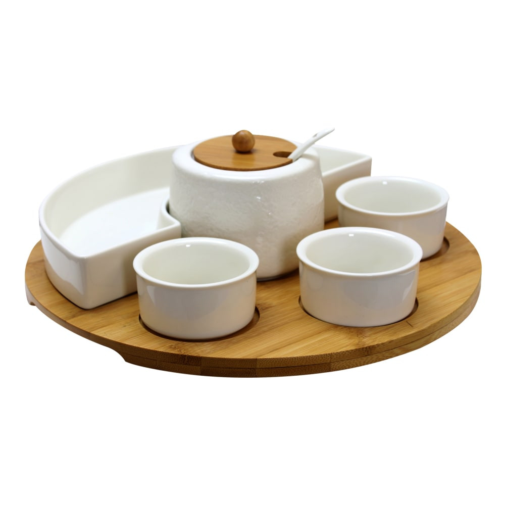 MEGAGOODS, INC. Elama 995105651M  Signature 8-Piece Appetizer Serving Set, White/Bamboo