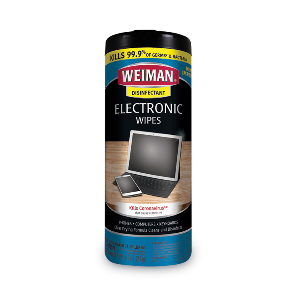 WEIMAN 93A E-tronic Wipes, 1-Ply, 7 x 8, White, 30/Canister