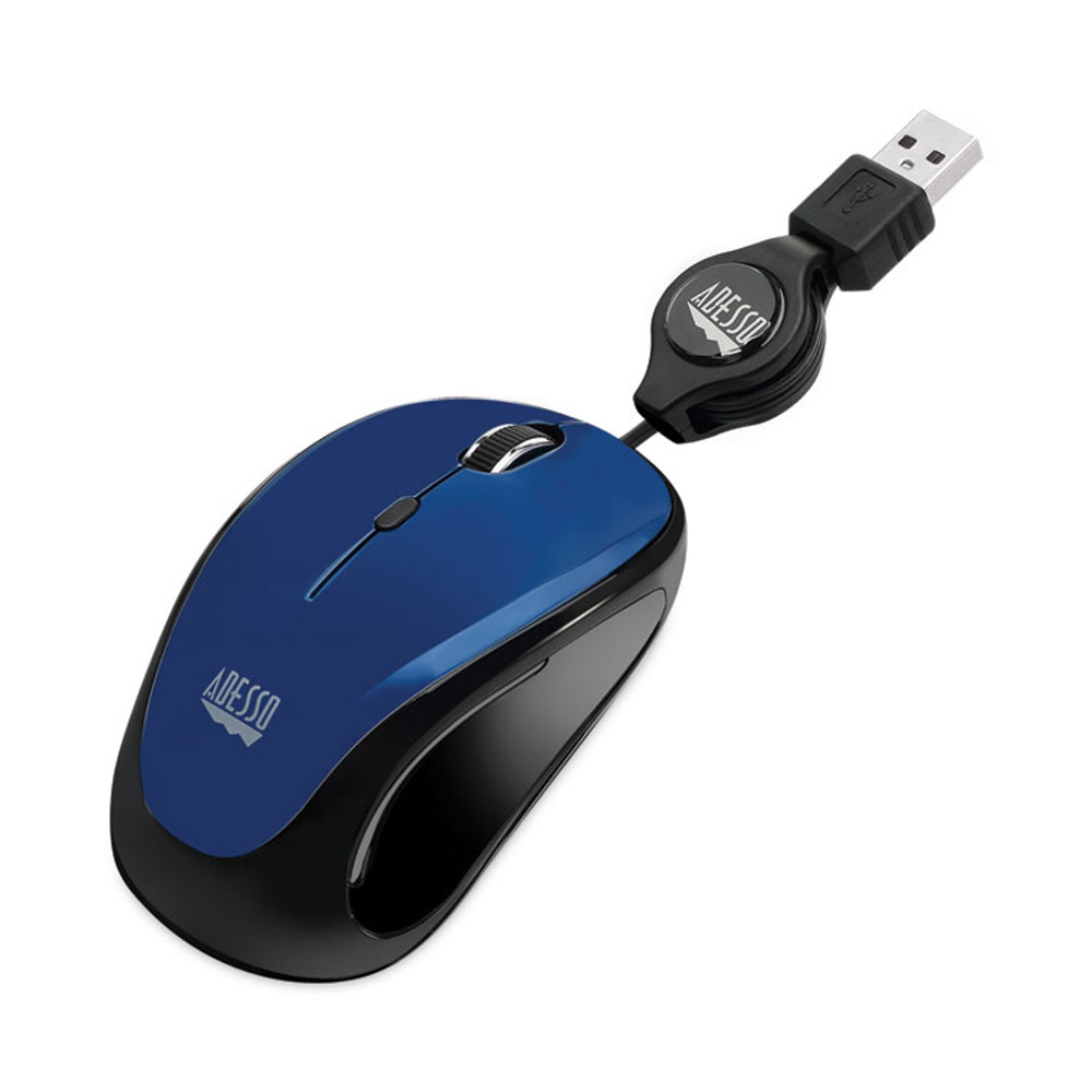 ADESSO INC IMOUSES8L Illuminated Retractable Mouse, USB 2.0, Left/Right Hand Use, Dark Blue