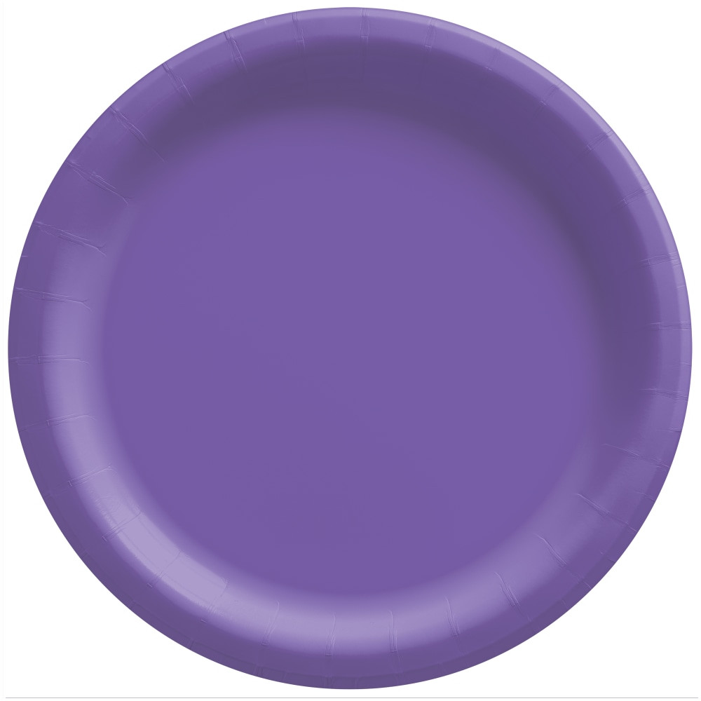 AMSCAN 640011.106  Round Paper Plates, New Purple, 6-3/4in, 50 Plates Per Pack, Case Of 4 Packs