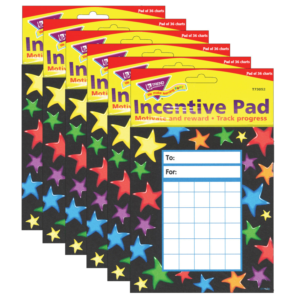 EDUCATORS RESOURCE T-73052-6 Trend Gel Stars Incentive Pads, Assorted Colors, 36 Sheets Per Pad, Pack Of 6 Pads