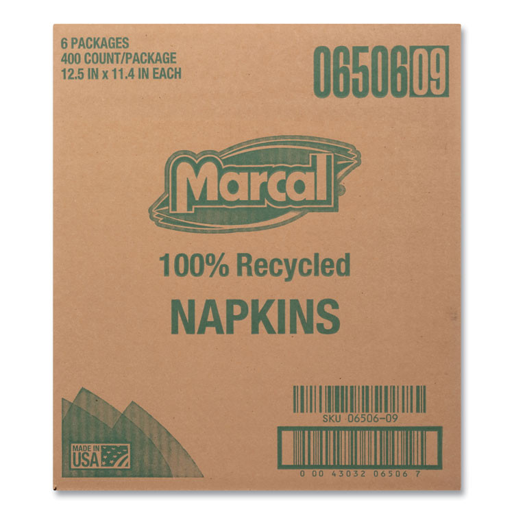SOUNDVIEW Marcal® 6506 100% Recycled Luncheon Napkins, 1 Ply, 11.4 x 12.5, White, 400/Pack, 6 Packs/Carton