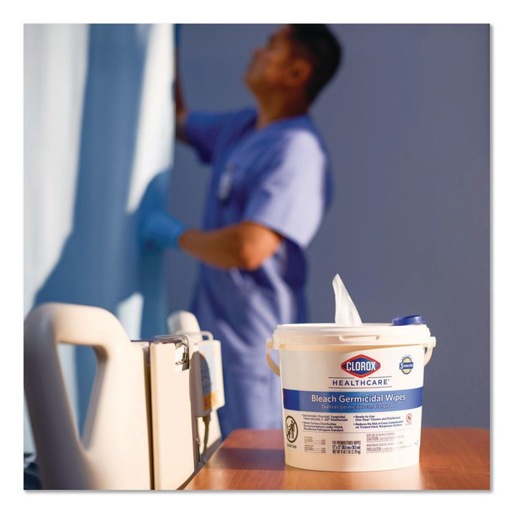 CLOROX SALES CO. Healthcare® 31424 Bleach Germicidal Wipes, Individual Wipes, 1-Ply, 6.75 x 9, Unscented, White, 50/Box, 6 Boxes/Carton