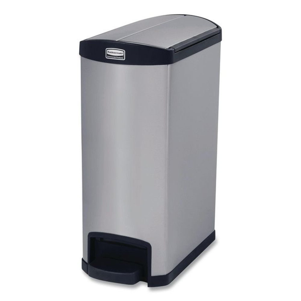 RUBBERMAID COMMERCIAL PROD. 1901993 Slim Jim Stainless Steel Step-On Container, End Step Style, 13 gal, Stainless Steel, Black