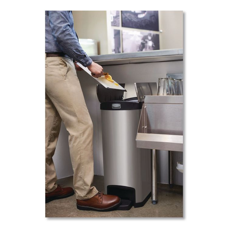 RUBBERMAID COMMERCIAL PROD. 1901993 Slim Jim Stainless Steel Step-On Container, End Step Style, 13 gal, Stainless Steel, Black