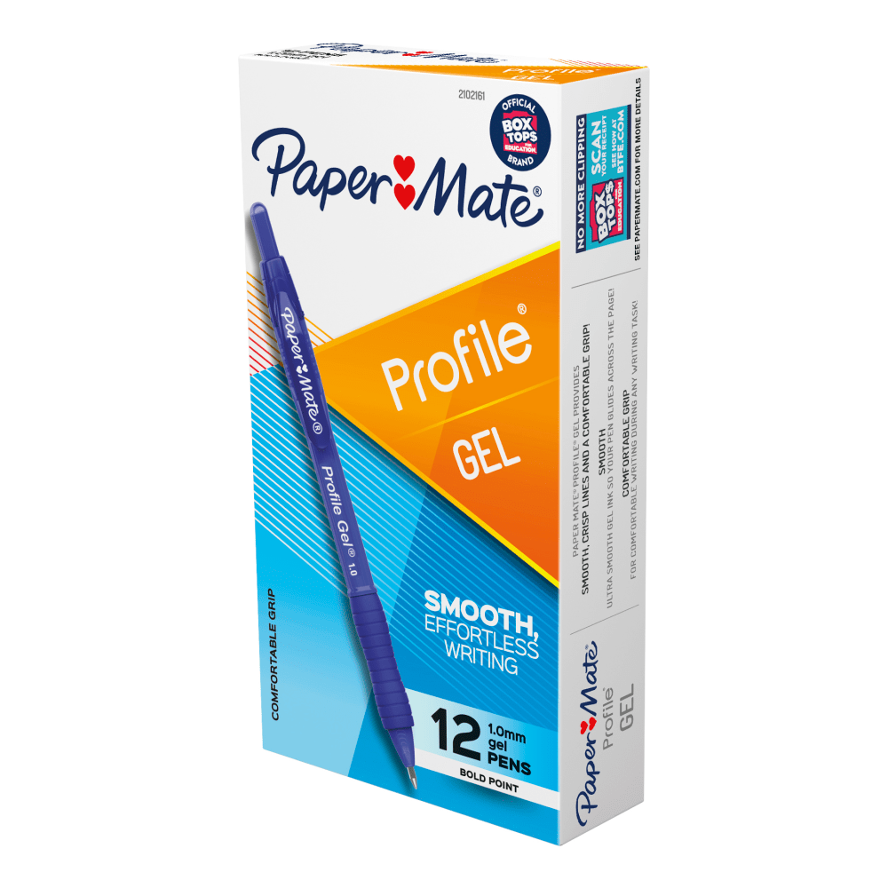 NEWELL BRANDS INC. Paper Mate 2102161  Profile Gel Retractable Pens, Medium Point, 1.0 mm, Blue Barrel, Blue Ink, Pack Of 12 Pens