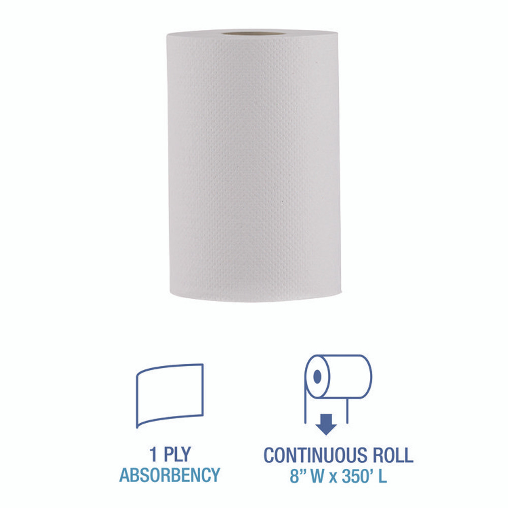 BOARDWALK 6250 Hardwound Paper Towels, Nonperforated, 1-Ply, 8" x 350 ft, White, 12 Rolls/Carton