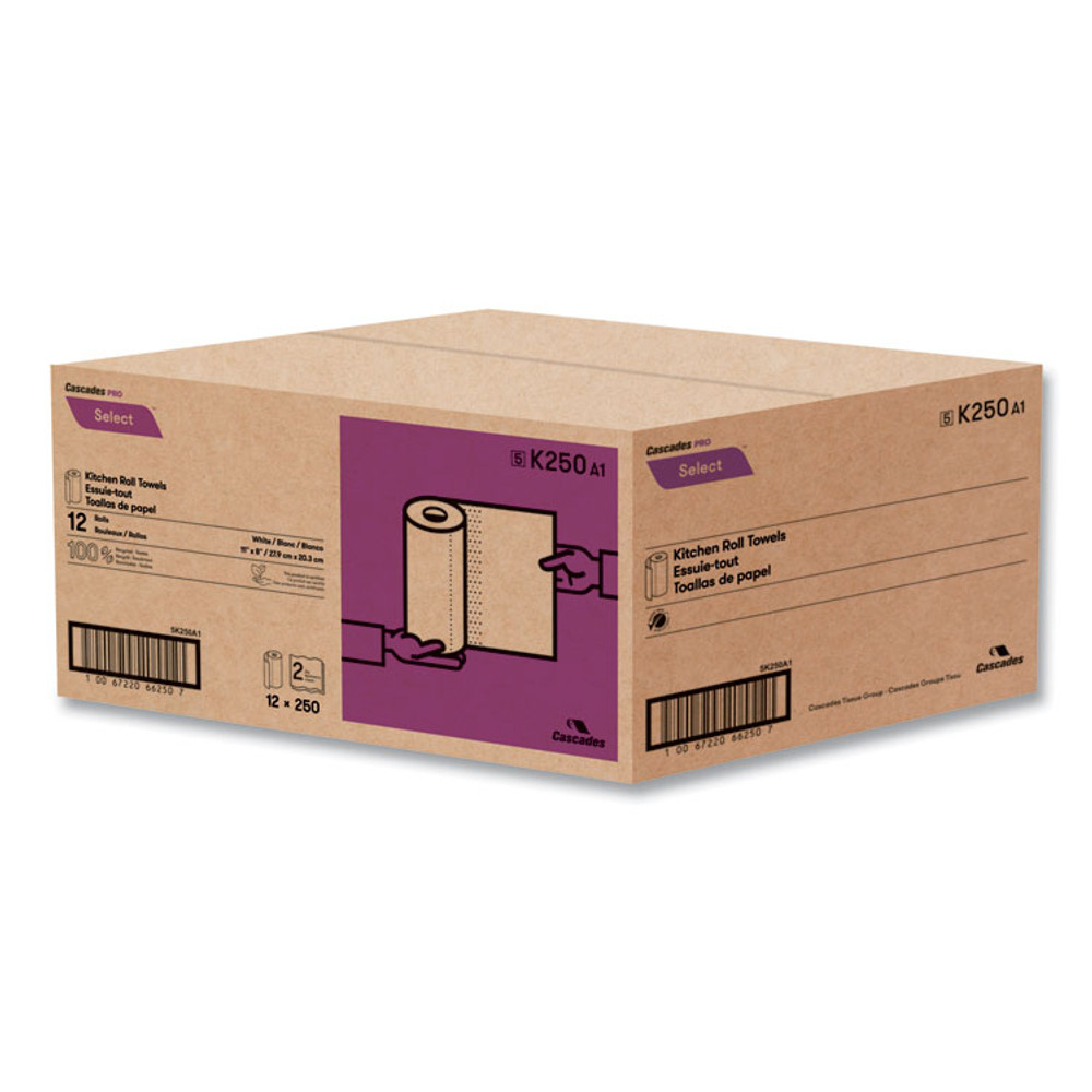 CASCADES TISSUE GROUP PRO K250 Select Kitchen Roll Towels, 2-Ply, 8 x 11, 250/Roll, 12/Carton