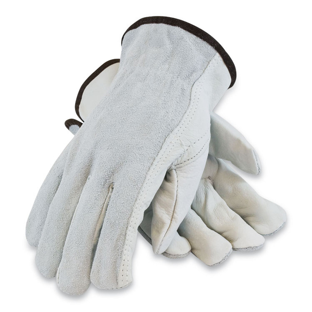 PROTECTIVE INDUSTRIAL PRODUCTS INC PIP 68161SBM Top-Grain Leather Drivers Gloves with Shoulder-Split Cowhide Leather Back, Medium, Gray