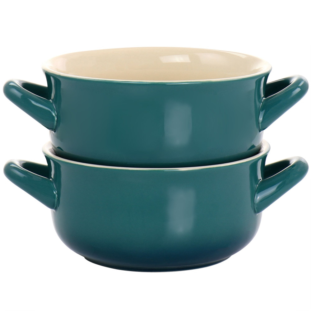 GIBSON OVERSEAS INC. Gibson 995118004M  Crock Pot 2-Piece Stoneware Soup Bowl Set, 30 Oz, Teal